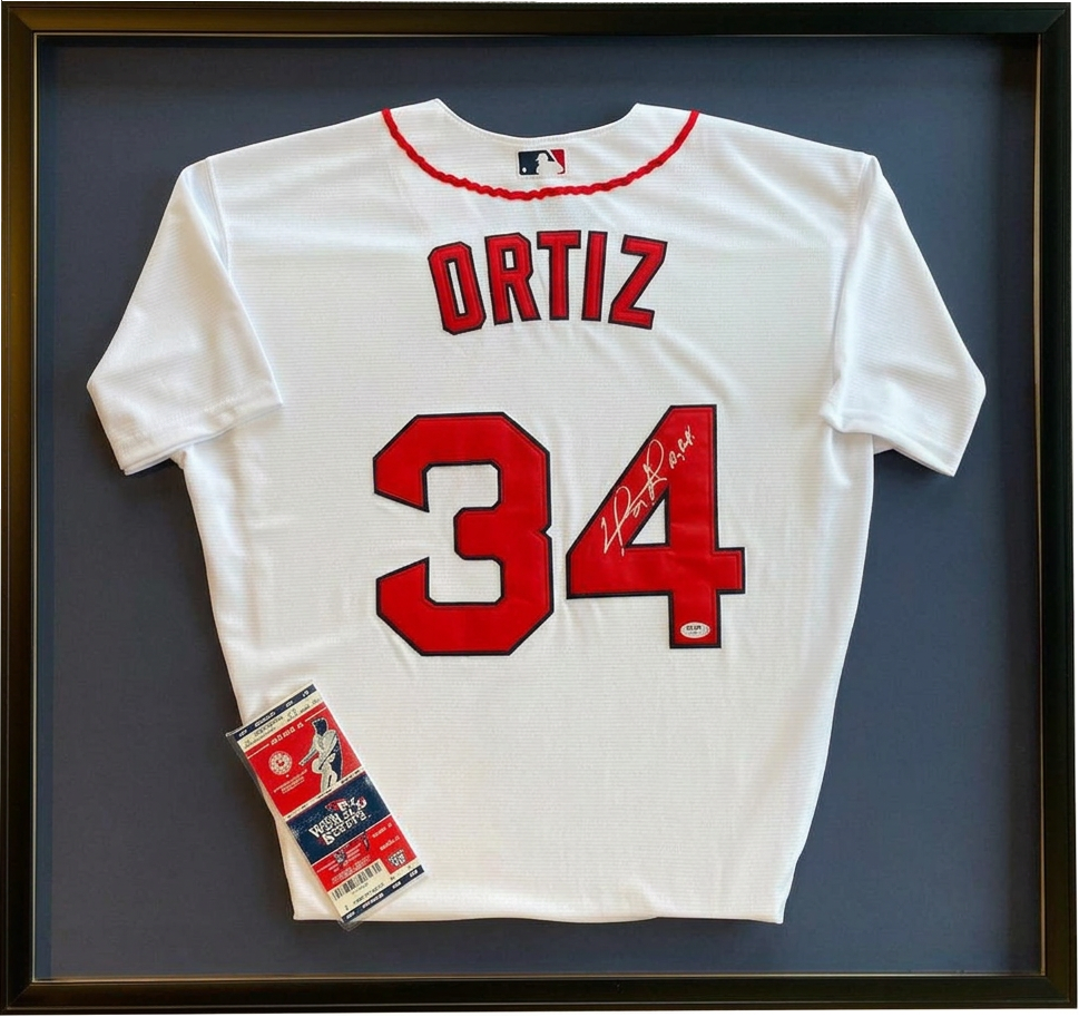 A jersey worth keeping: Sports memorabilia preserved in a custom shadow box.